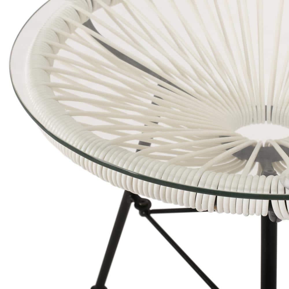 Cing Outdoor Modern 2 Seater Faux Rattan Chat Set, White and Black