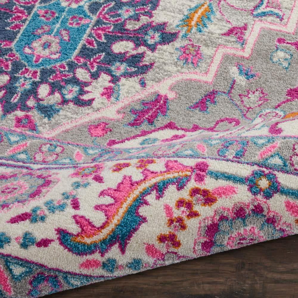 Nourison Passion Colorful Center Medallion Area Rug Light Grey/Pink 8' x 10'