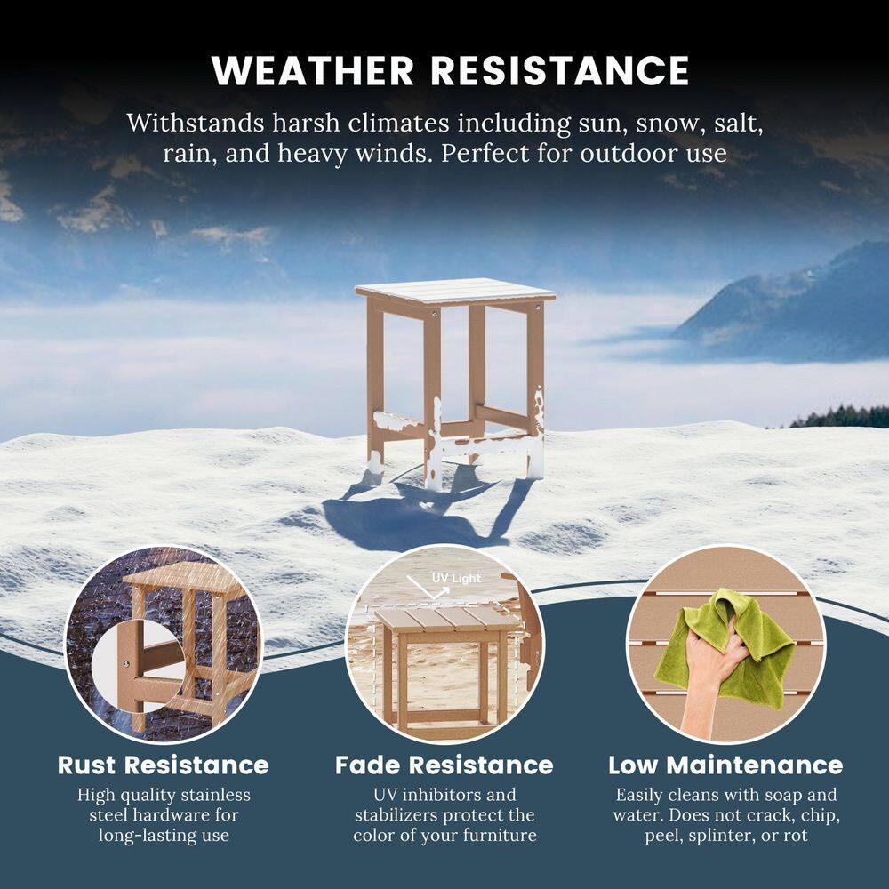 Polytrends  Laguna Hdpe All Weather Outdoor Patio Square Side Table Teak