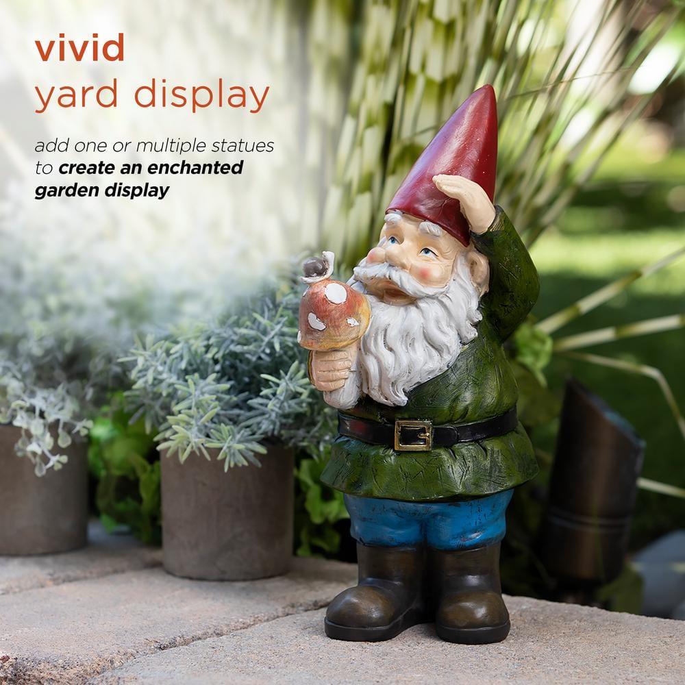 Whimsical 12" Multicolor Gnome Holding Mushroom Lawn Decoration