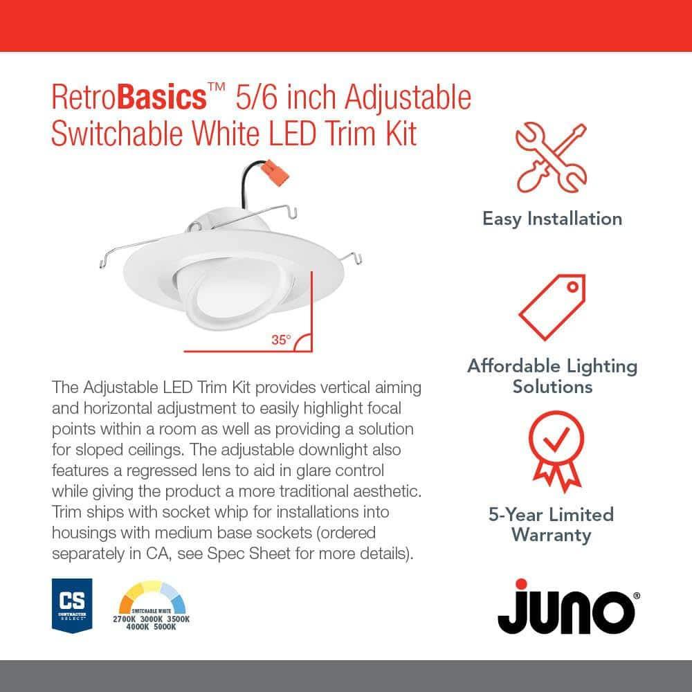 Juno RB56A SWW5 MW M6 6'' Selectable Color Temperature Dimmable IC Rated Standard Recessed Lighting Kit