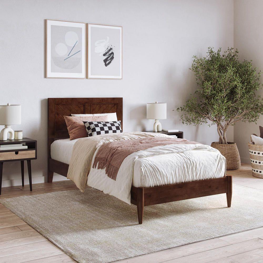 AFI Furnishings Berkshire Twin XL Solid Wood Low Profile Platform Bed in Walnut