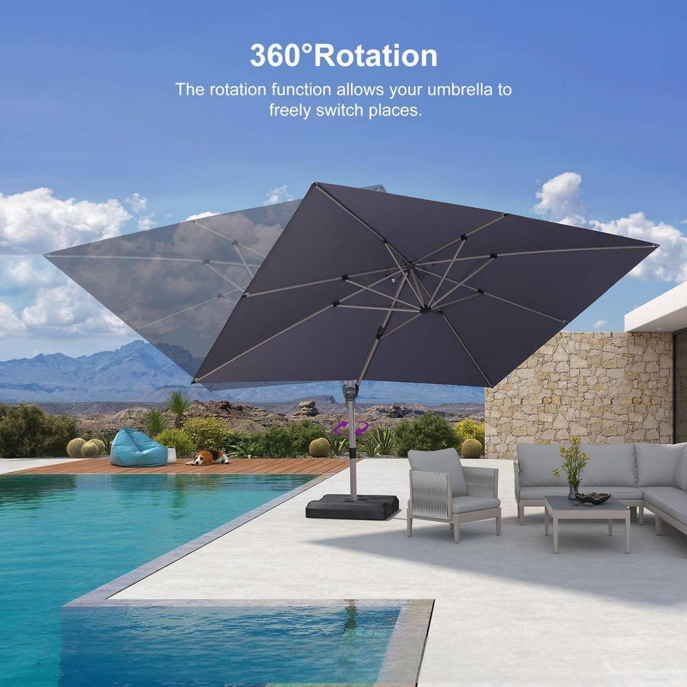 PURPLE LEAF 10' X 13' Patio Umbrella, Rectangle Outdoor Cantilever Umbrella, Aluminum Offset Umbrella with Champagne Frame and 360° Rotation for Pool Deck Garden, Light Grey