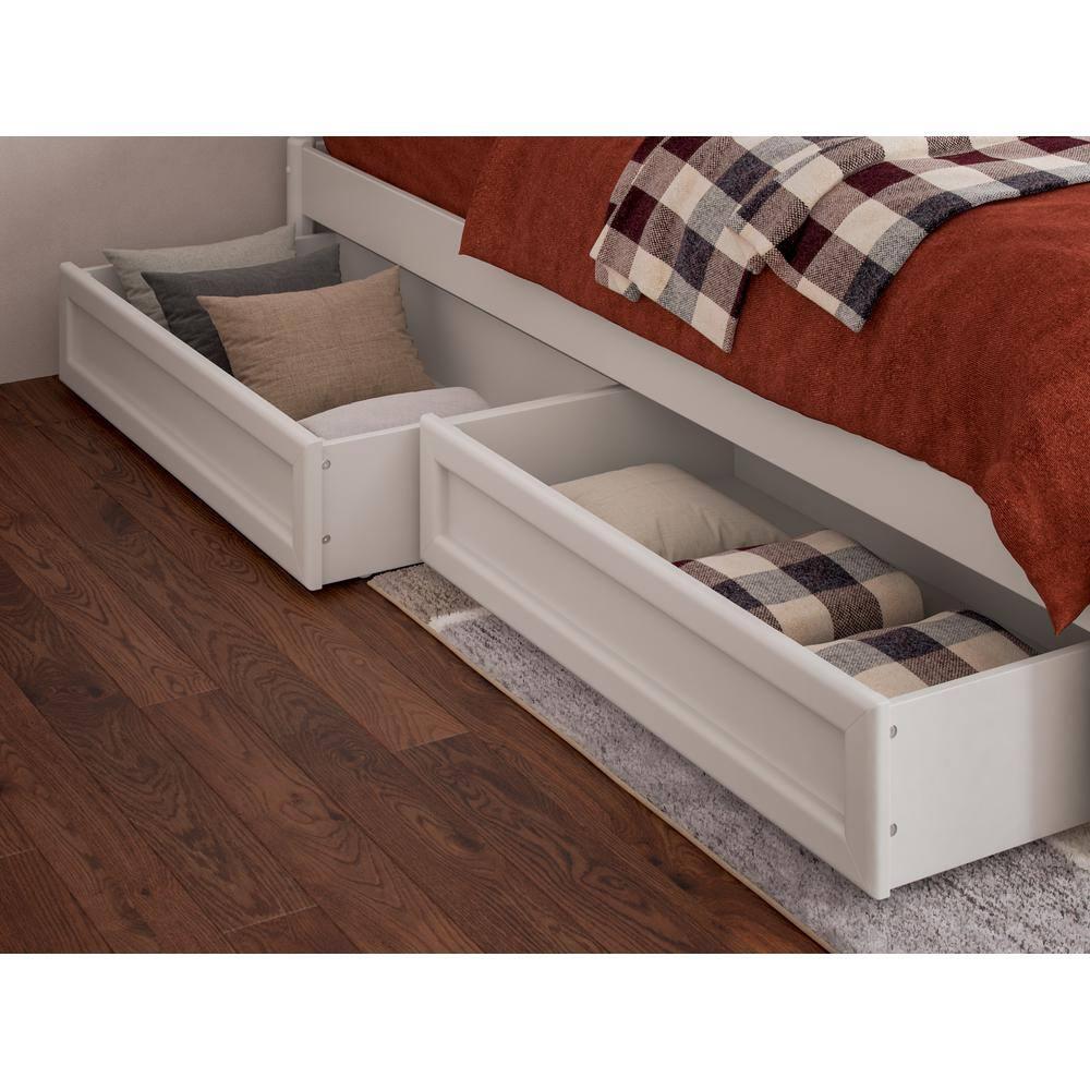 Barcelona Full Solid Wood Panel Platform Bed with Storage Drawers in White