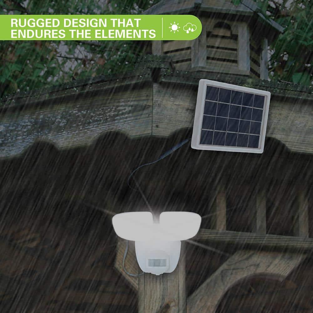 HALO Solar Outdoor LED Flood Light with 180 Degree Motion Sensor Flood & Security Twin Head Light 1000 Lumens White