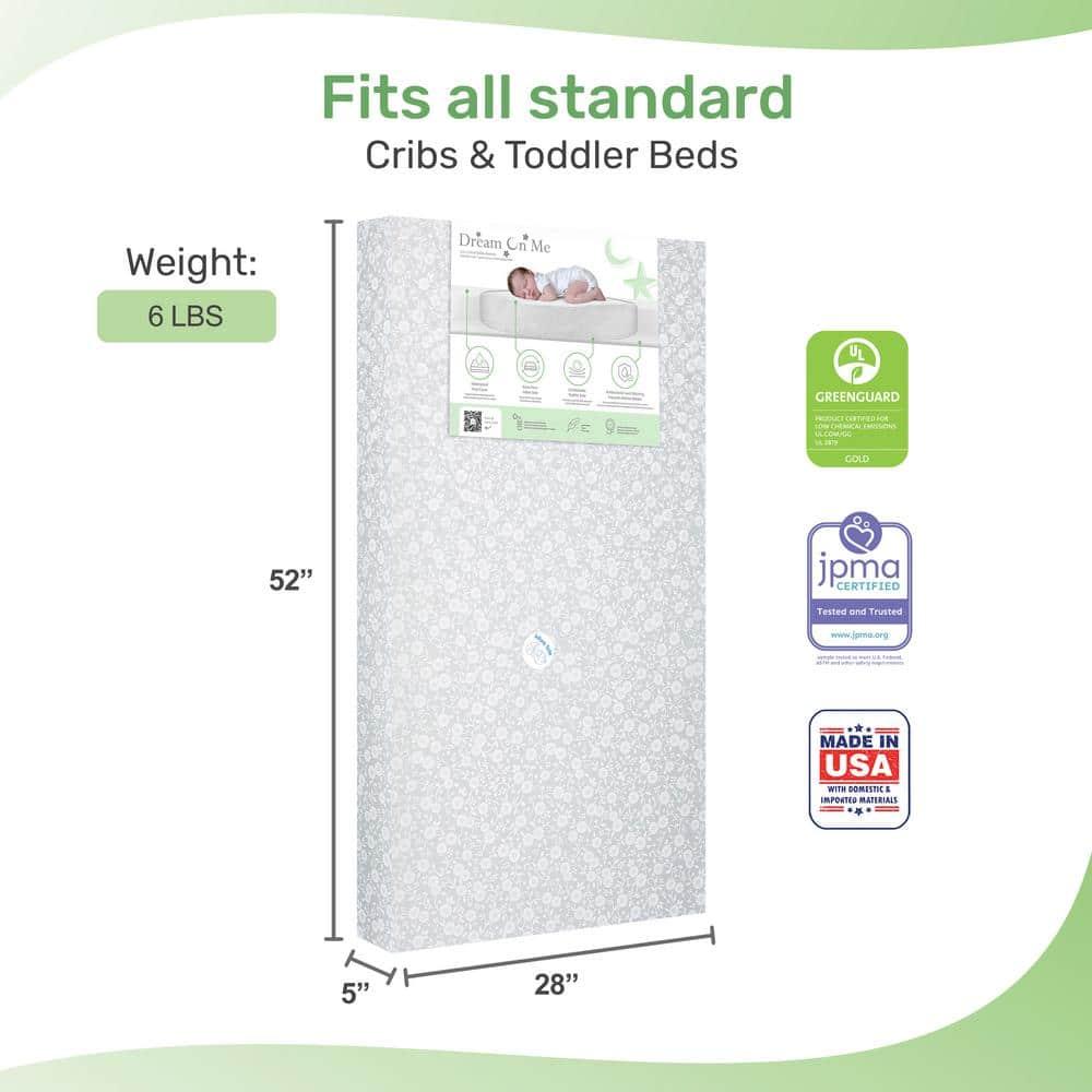 Dream on Me Orthopedic Firm Fiber Dual-Sided Crib & Toddler Mattress, Greenguard Gold Certified, 15 Years Warranty, Grey Embossed