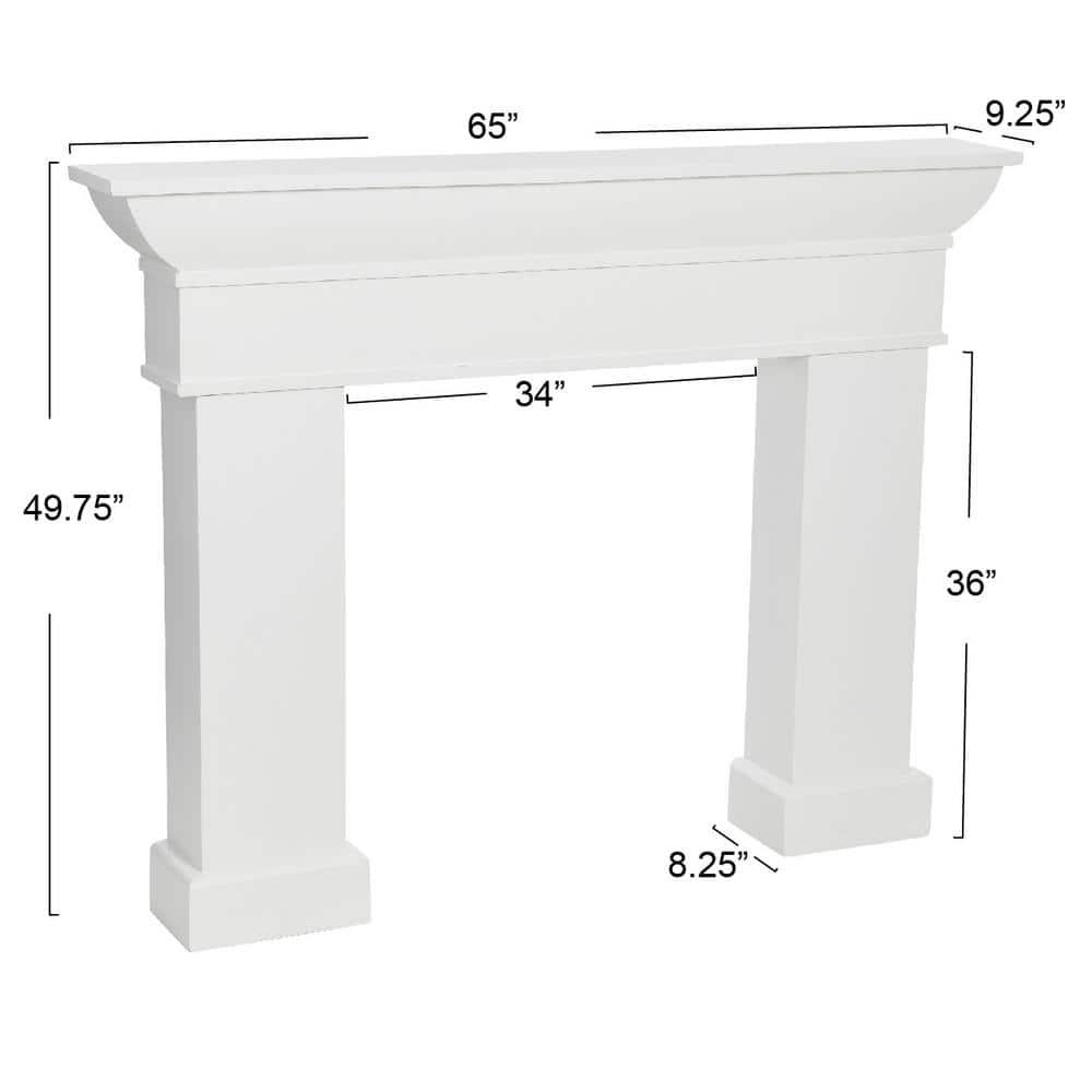 Storied Home Monolith Decorative Fireplace Mantel White: Fir Wood & MDF, Wall Mount, 49.625"H