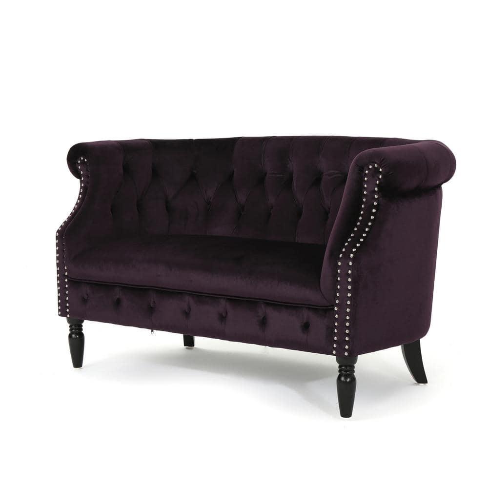Blackberry Velvet Chesterfield Loveseat with Nailhead Accents