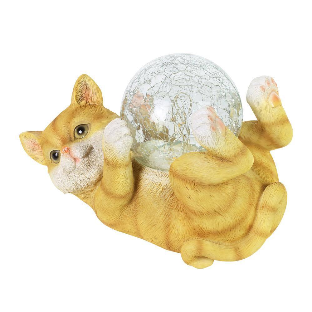 Exhart Exhart Solar Cat Playing with LED Crackle Ball Garden Statuary, 10.5 by 7.5 Inches