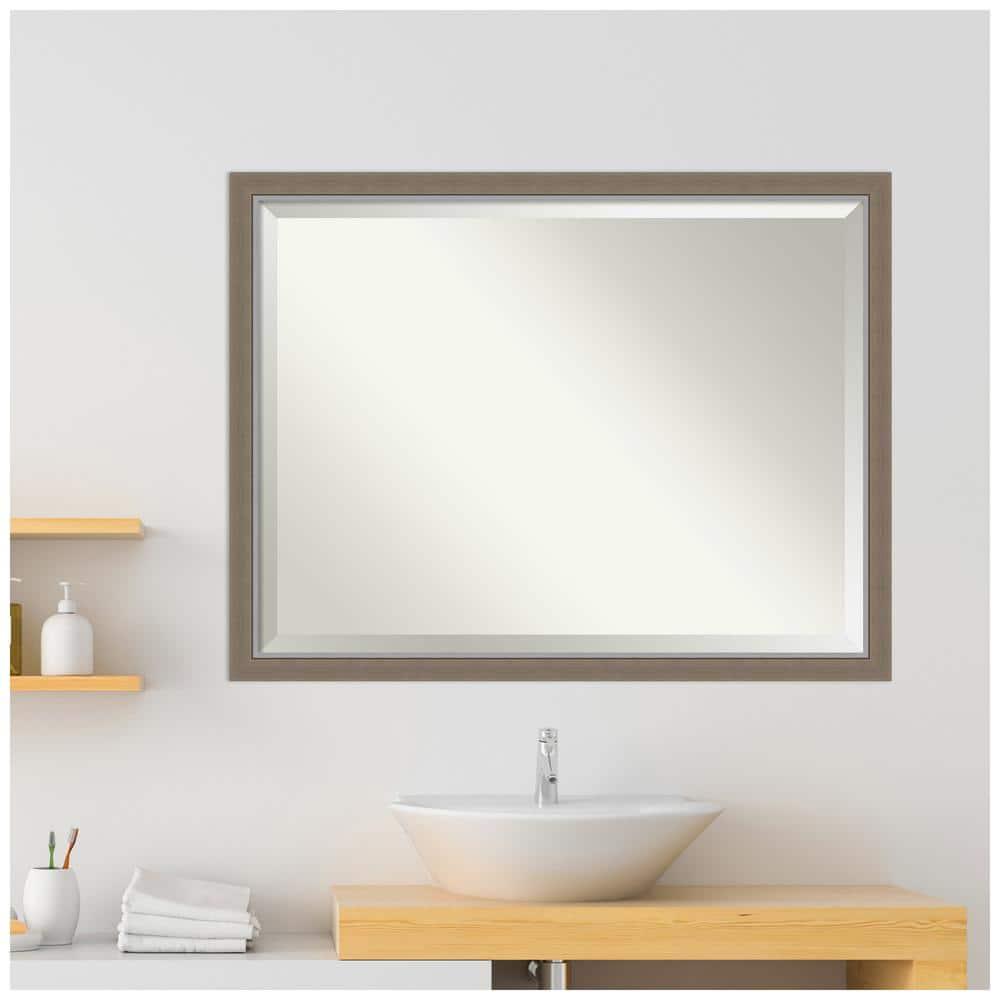 43" x 33" Eva Framed Bathroom Vanity Wall Mirror Brown - Amanti Art: Polystyrene Frame, Beveled Glass, Wall Mount