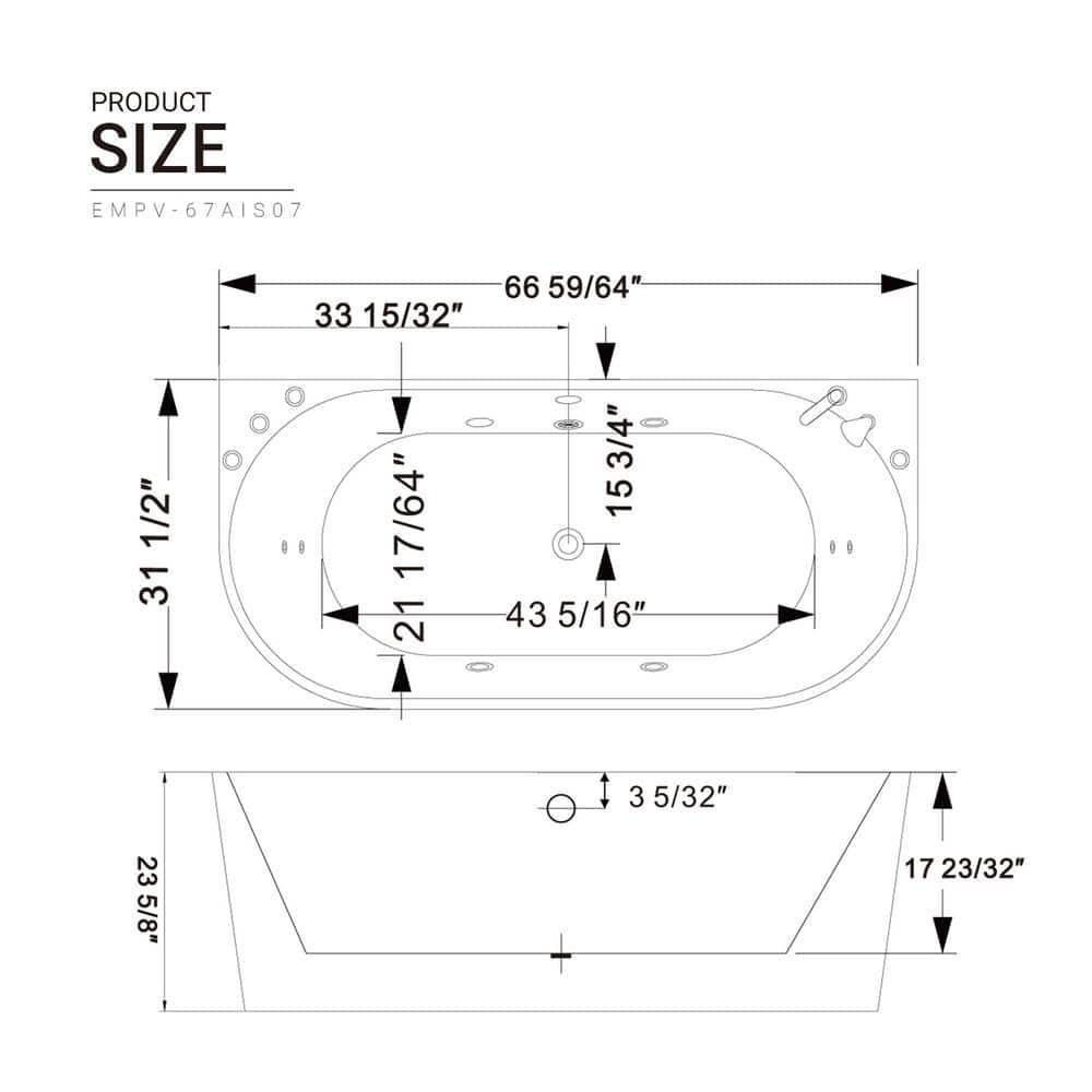 67'' x 33.5'' Freestanding Whirlpool Plastic / Acrylic Bathtub with Faucet