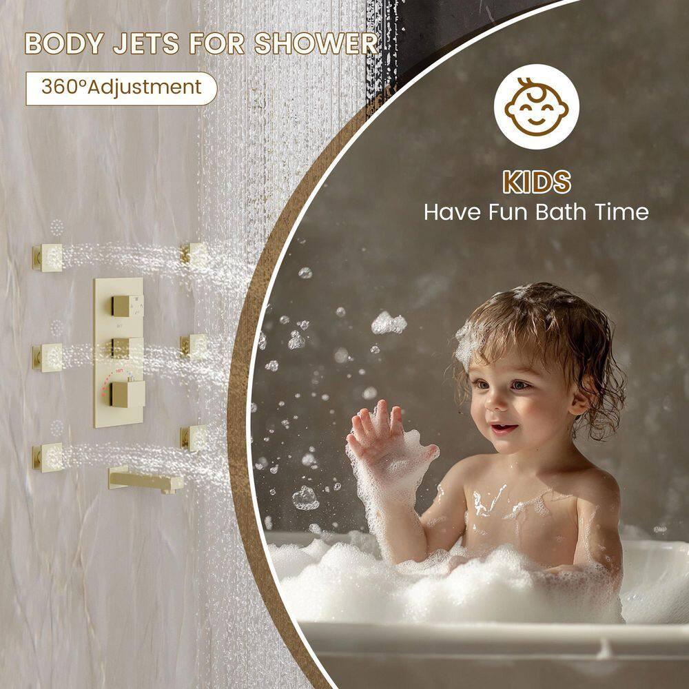 Brushed Gold Stainless Steel Multi-head Wall Mounted Shower System