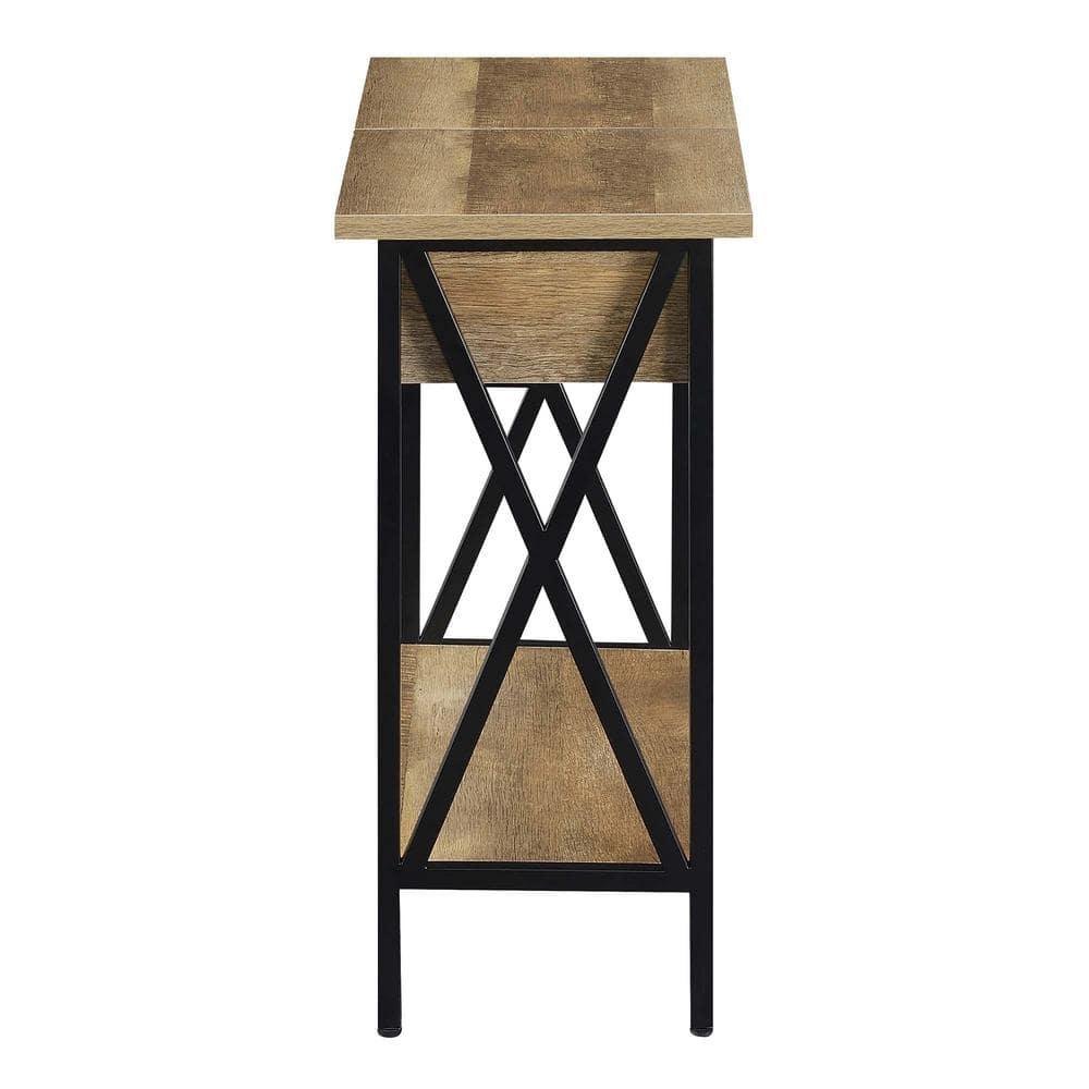 Convenience Concepts Tucson Flip Top End Table with Charging Station and Shelf, Weathered Barnwood/Black