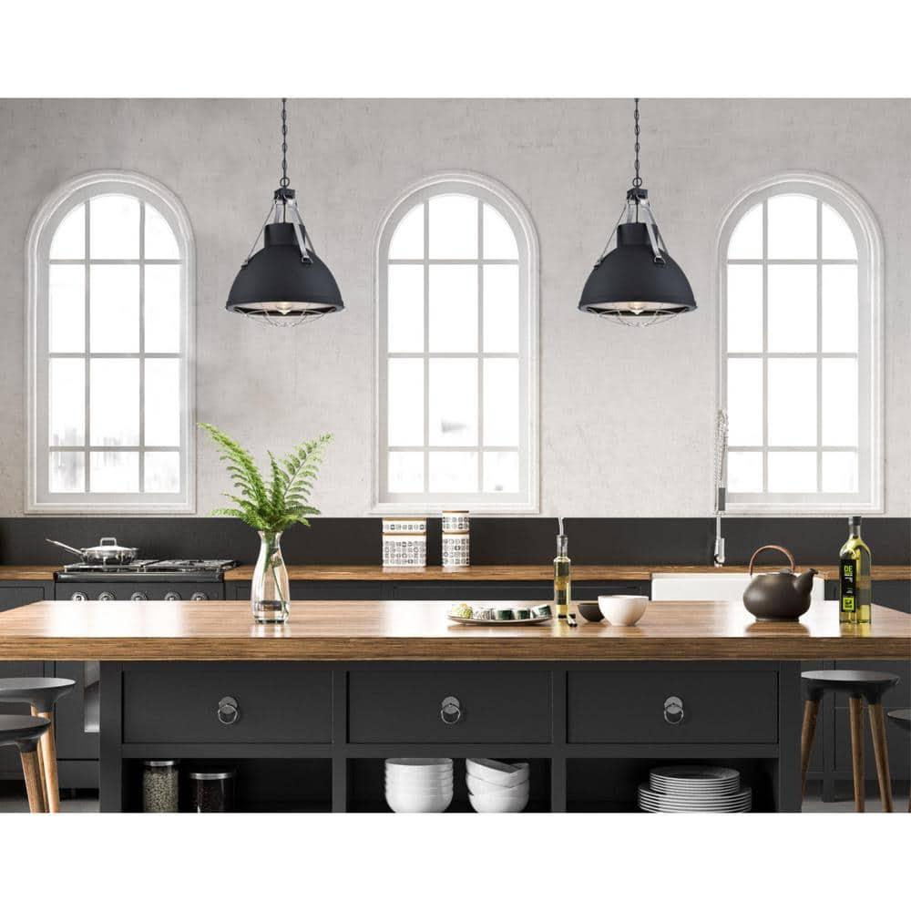 Westinghouse Lighting 6116300 Bartley One-Light Indoor Pendant with Dark Pewter Accents, Matte Black