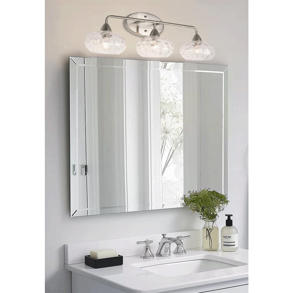 Kira Home Marina 26" Modern 3-Light Vanity/Bathroom Light + Hammered Glass Shades, Brushed Nickel Finish