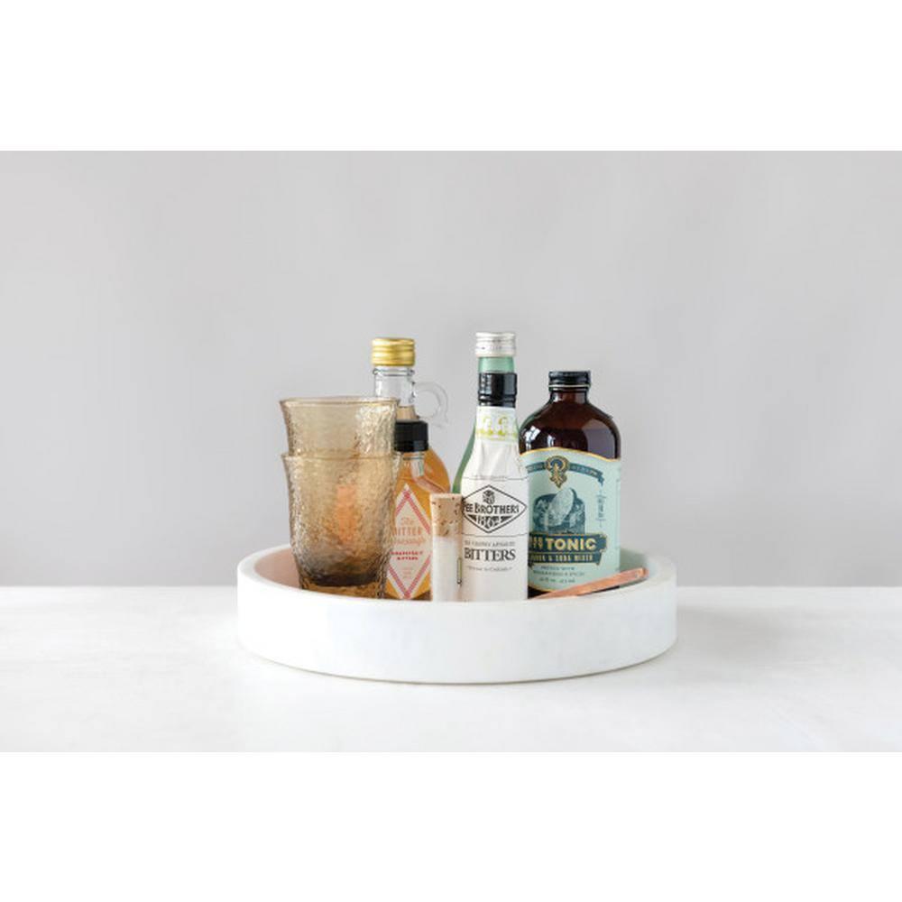 Creative Co-Op Minimalist Round Carved Marble Tray or Charcuterie Board, White