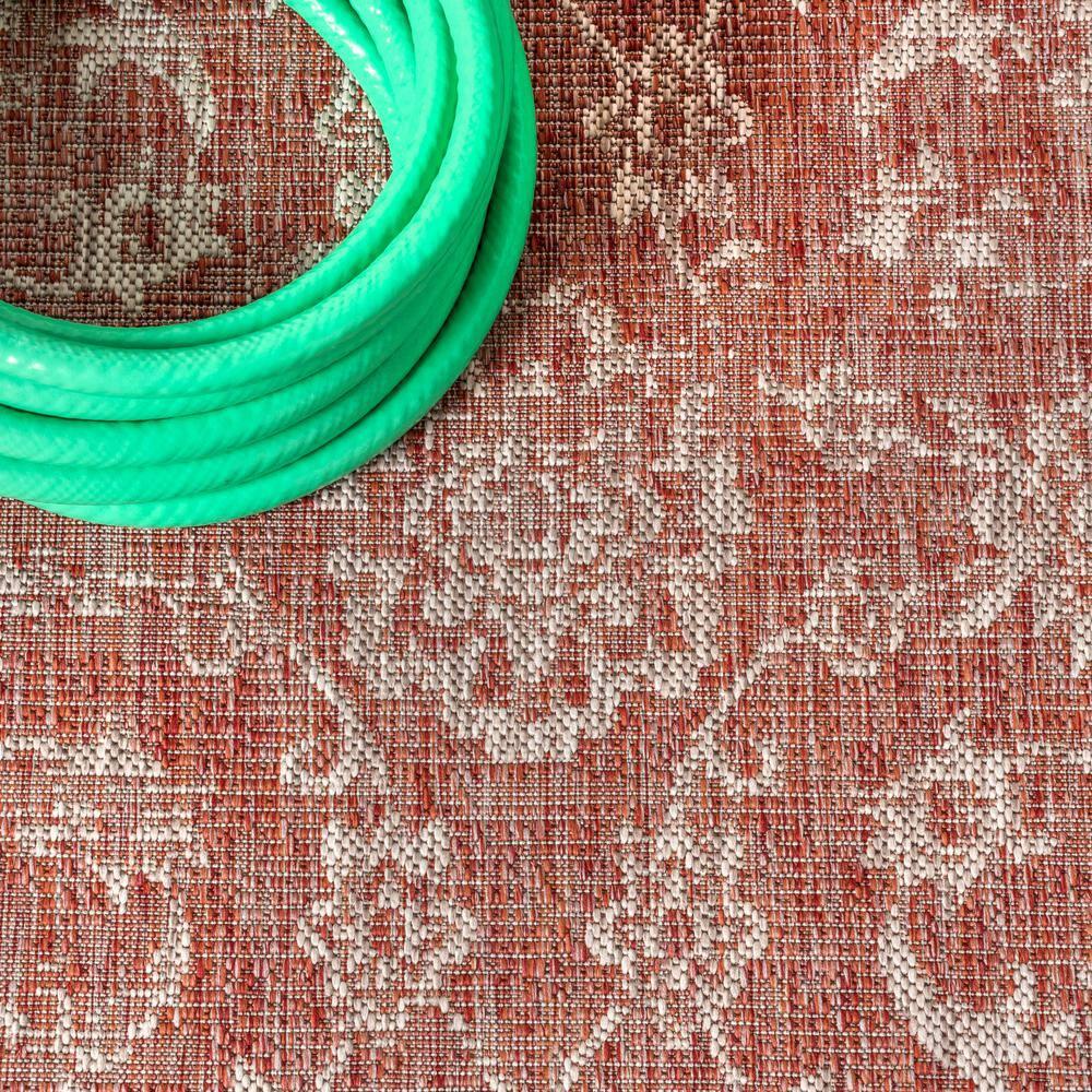 8'x10' Tela Bohemian Textured Weave Floral Indoor/Outdoor Area Rug, Red/Taupe - JONATHAN Y