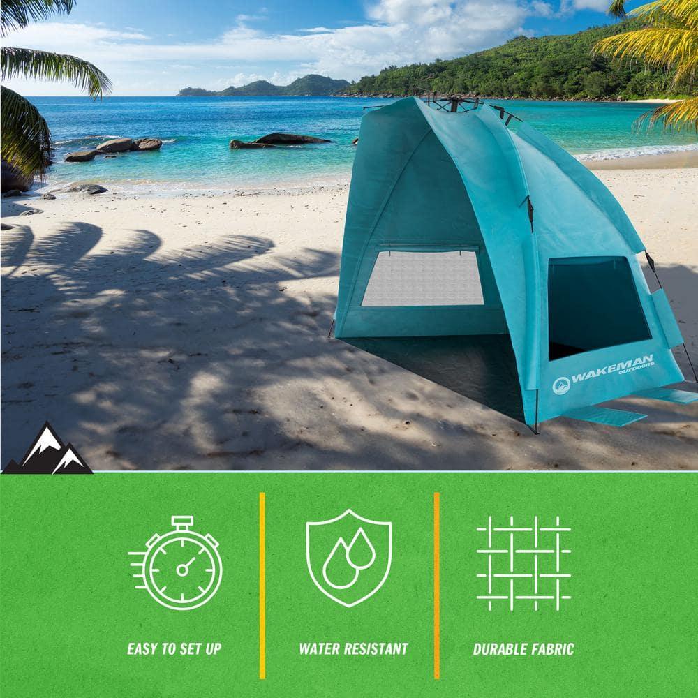 Pop-Up Beach Tent – Instant Shade Canopy with UV Protection – Water and Wind-Resistant Sun Shelter with Carry Bag by Wakeman Outdoors (Turquoise)