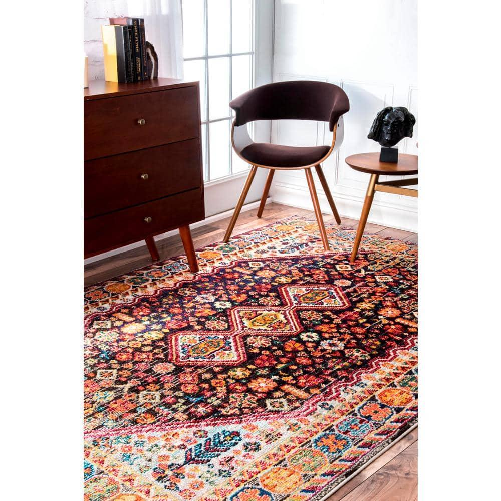 4'x6' Vintage Erline Area Rug Black - nuLOOM: Medallion Pattern, Low Pile, Polypropylene, Indoor Use, Rectangle Shape