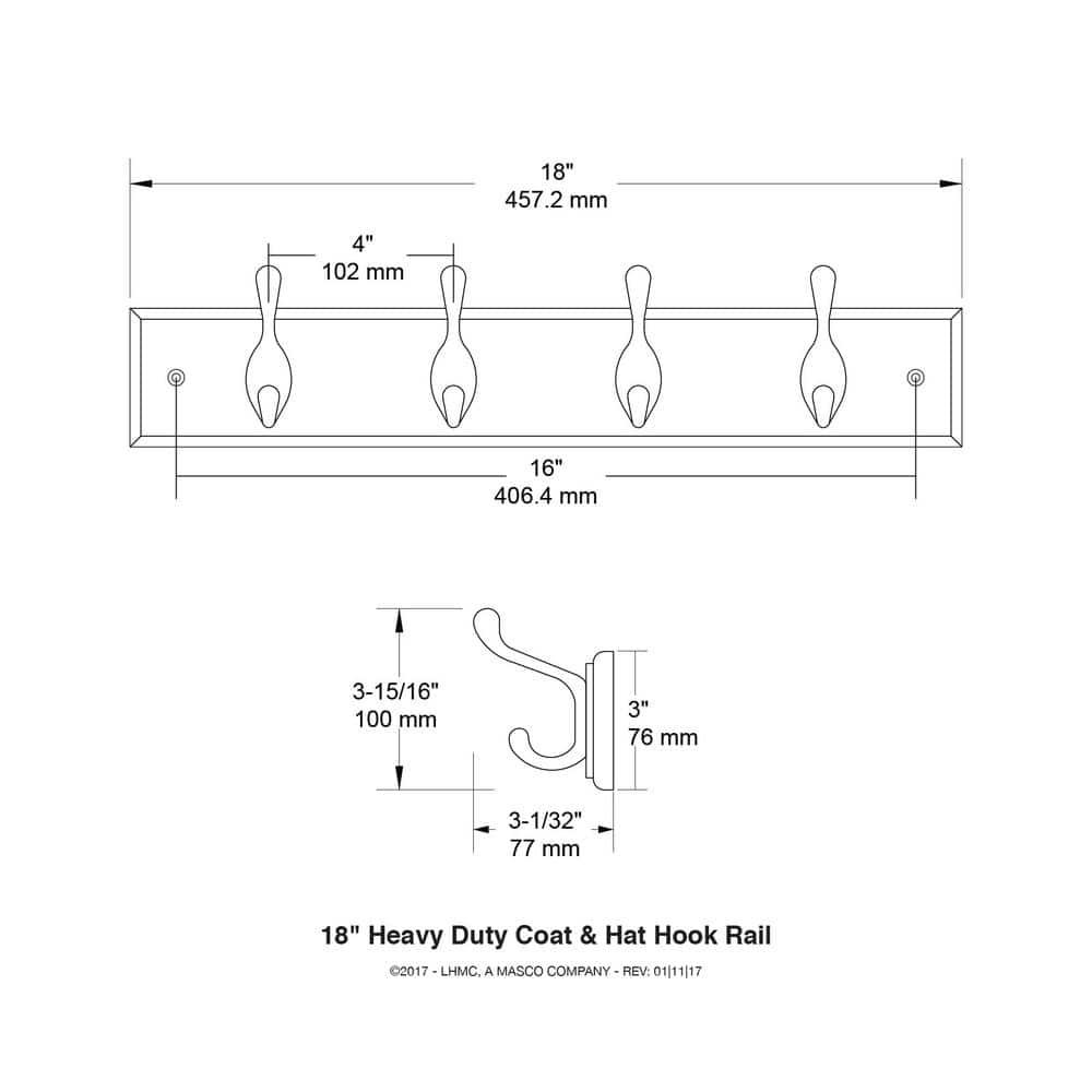 Liberty Hardware 129849 Four Hook Heavy Duty 18" Wide Coat And Hat Rack - White