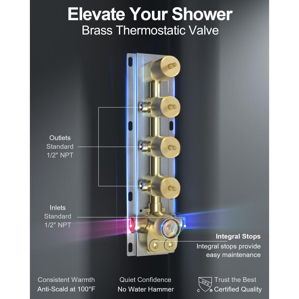 GRANDJOY 16 inch Complete Dual Shower Head System, Celling Mounted Shower Faucet Set with Hand Shower Head, Rough in-Valve, 6 Massage Body Jets - Brushed Gold
