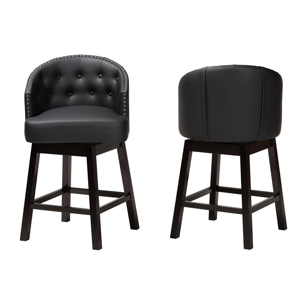 2pc Theron Faux Leather & Wood Swivel Counter Height Barstool Set with Nailhead Trim - Baxton Studio