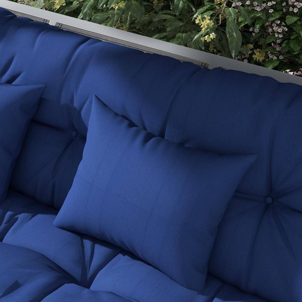 Outsunny 59" Tufted Bench Cushions & Throw Pillows, Replacement Bench Seat Pad, Back & 2 Pillows for Outdoor Furniture, Navy Blue