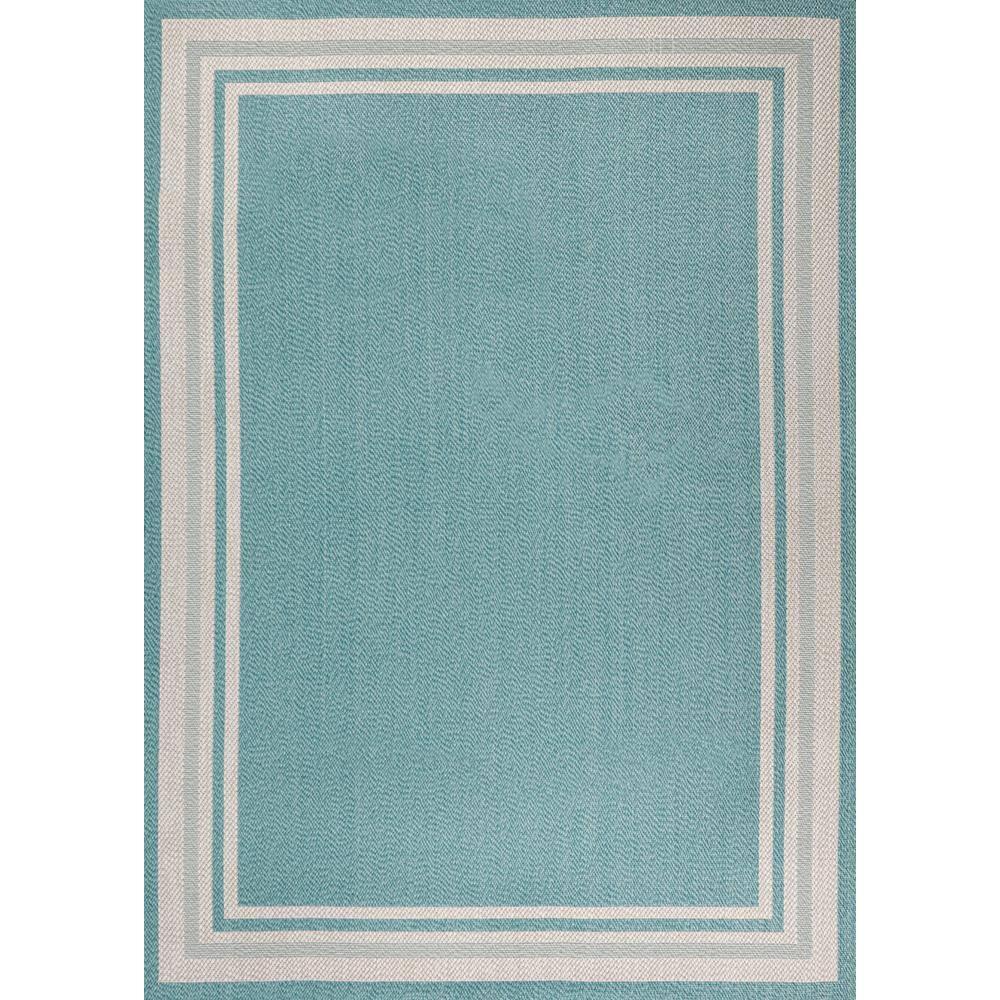 3' x 5' James Modern Border Stripe Indoor/Outdoor Area Rug, Aqua/Beige - JONATHAN Y