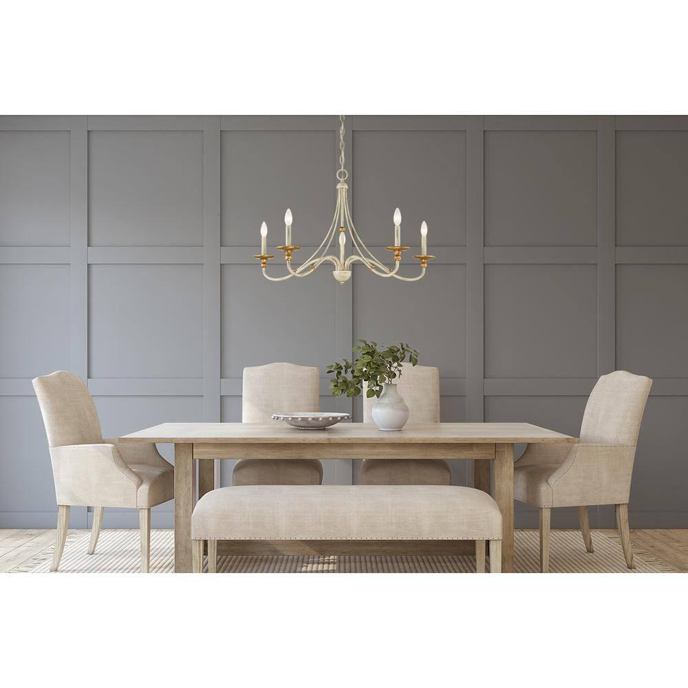 Minka Lavery White Gold Pendant Chandelier 28" Wide Farmhouse French 5-Light Fixture for Dining Room House Foyer Kitchen Entryway