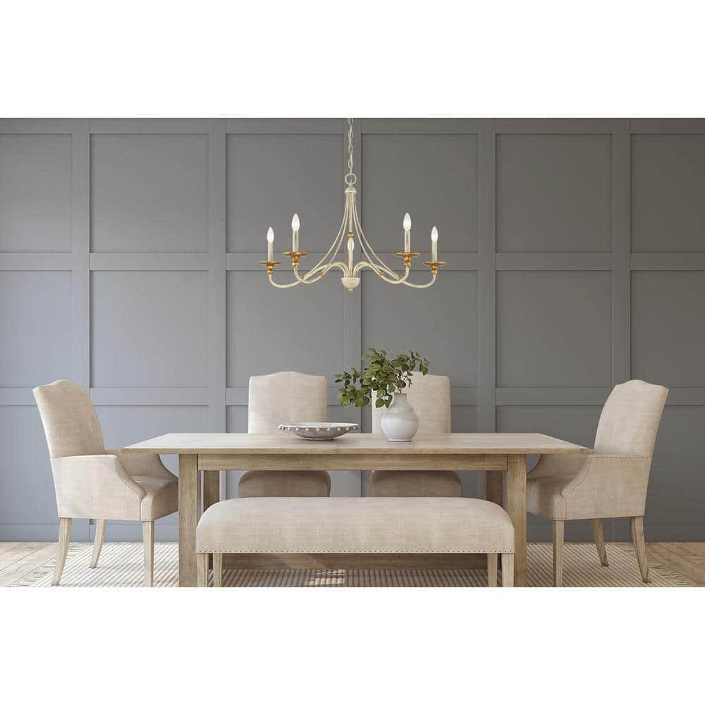 Minka Lavery White Gold Pendant Chandelier 28" Wide Farmhouse French 5-Light Fixture for Dining Room House Foyer Kitchen Entryway