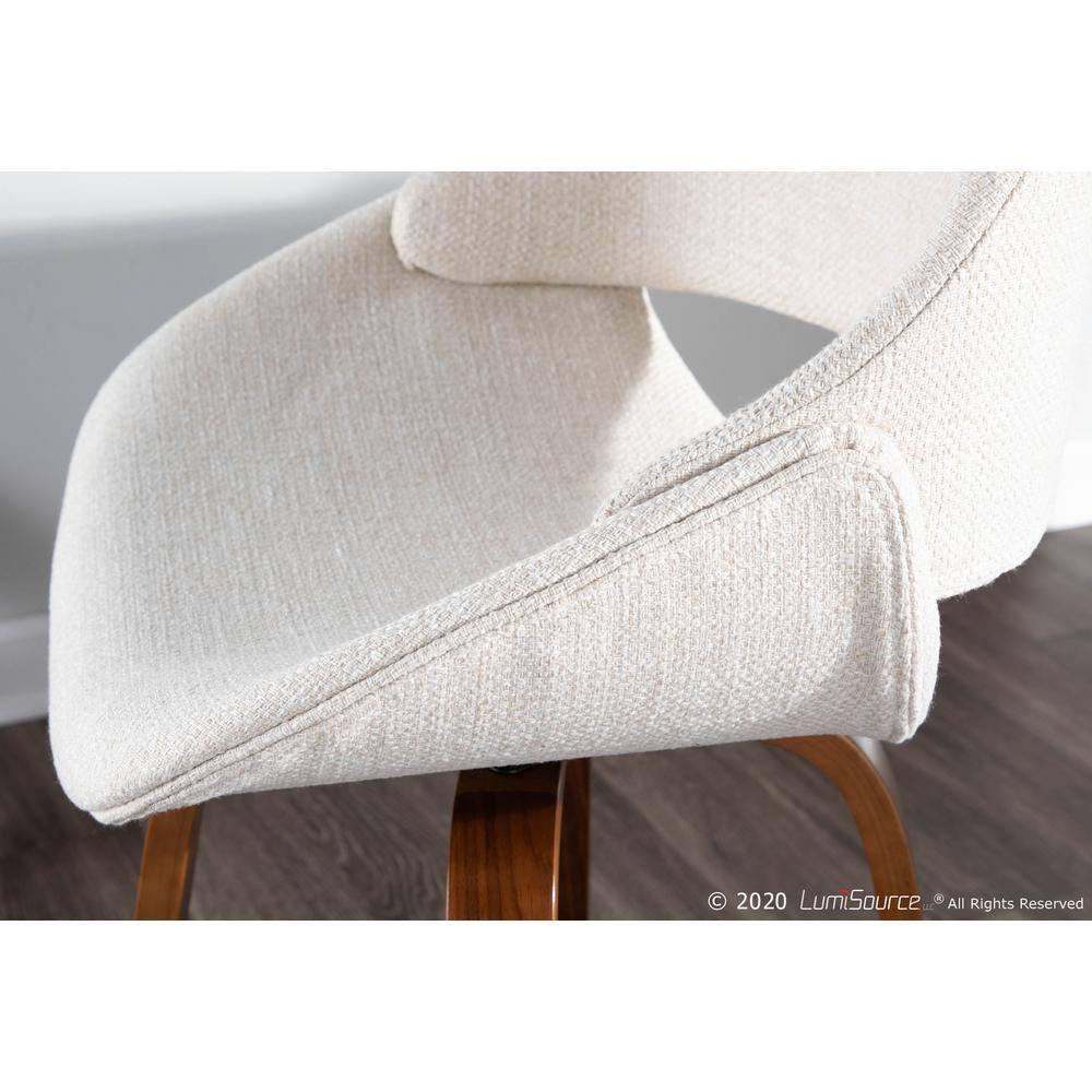 Set of 2 Fabrico Mid-Century Modern Counter Height Barstools Cream - LumiSource: Walnut Swivel Legs, Polyester Upholstery