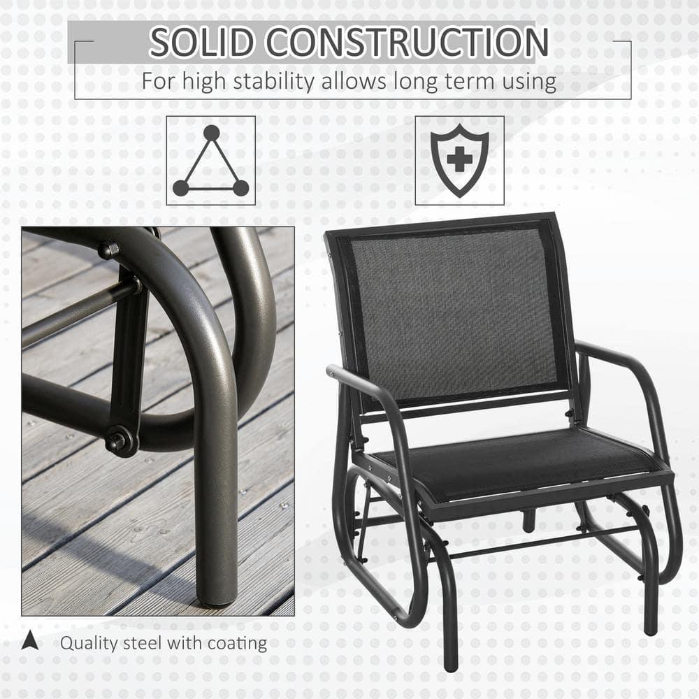 Outsunny Outdoor Glider Chairs, Swing Chair with Breathable Mesh Fabric, Curved Armrests and Steel Frame for Porch, Garden, Poolside, Balcony, Black