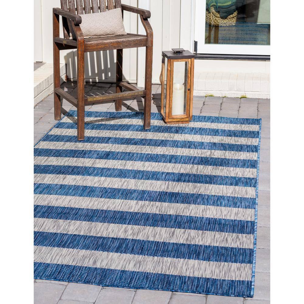 Unique Loom 6' 1 x 9' 0 Rectangle Indoor/Outdoor Striped Blue Area Rug