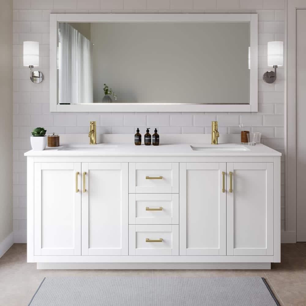 Wyndham Collection Miranda 72" Freestanding Double Bathroom Vanity with Cultured Marble Top with 70" Mirror | Wayfair