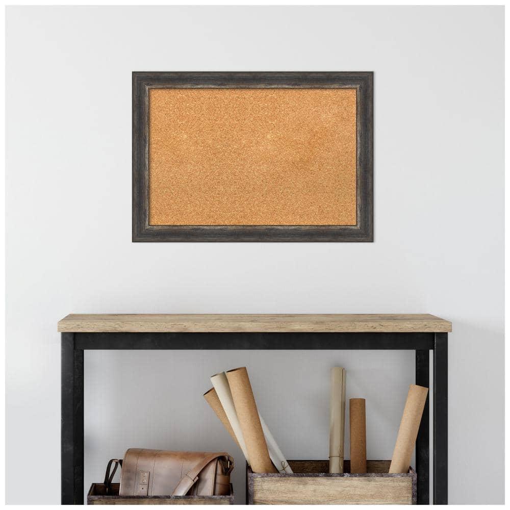 Amanti Art Natural Cork Board Framed Bark Rustic Char Narrow Bulletin Board 27 in. x 19 in.