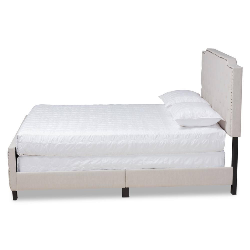 Baxton Studio Transitional Wood Queen Size Beige Button Tufted Panel Bed