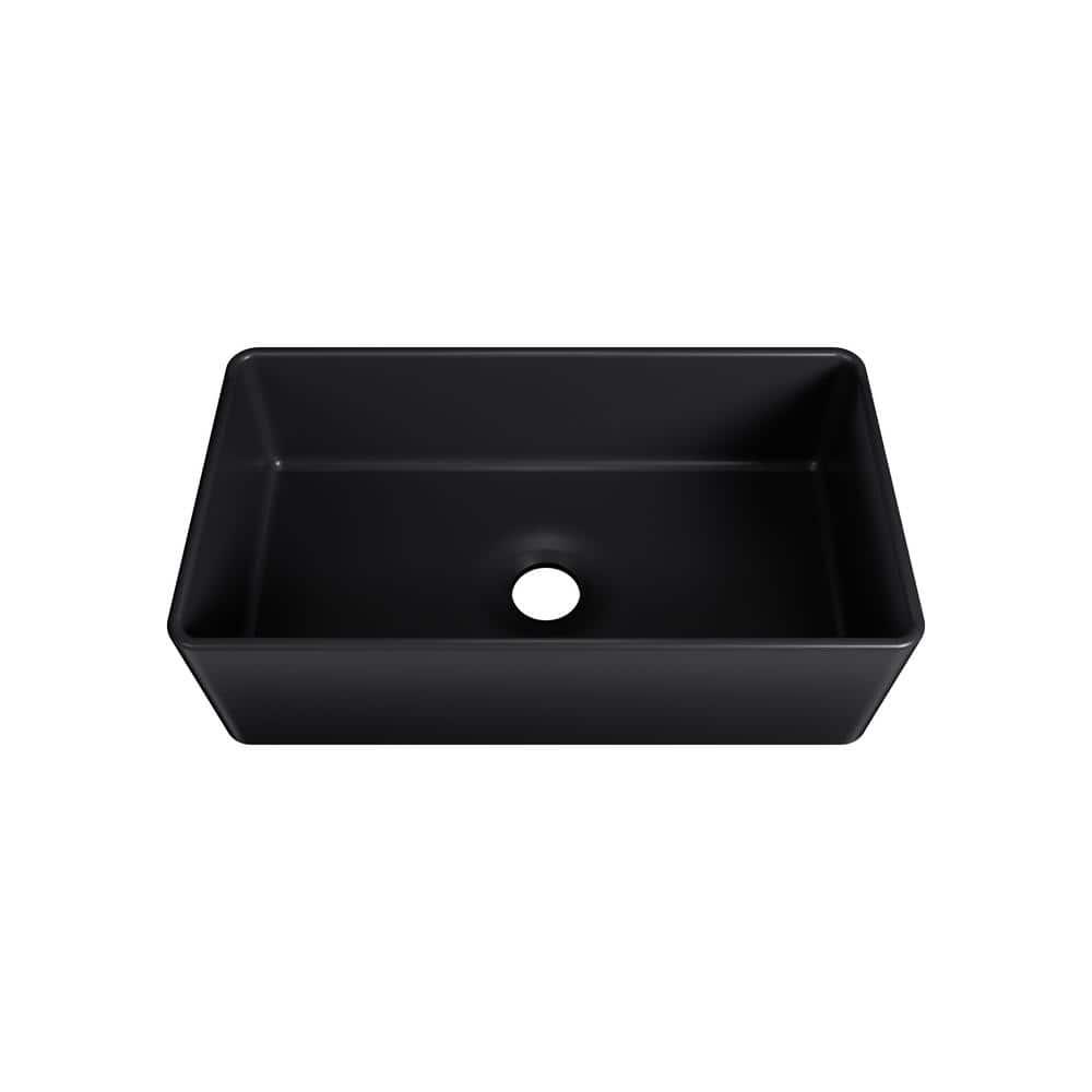 33" L x 20" W Fireclay Farmhouse Kitchen Sink with Sink Grid and Basket Strainer