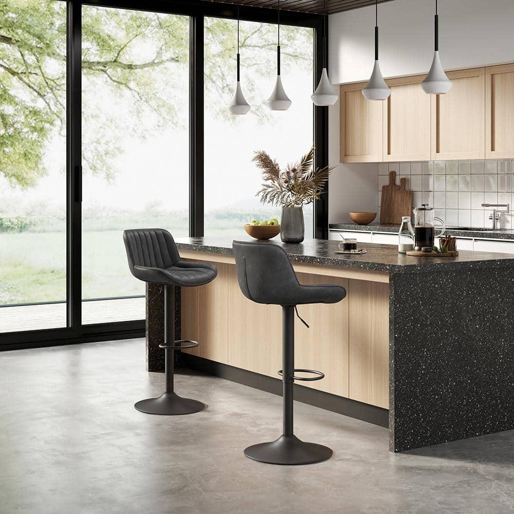 Art Leon Rustic Bar Stools Set of 2, Faux Leather with Backrest Chrome Legs, Upholstered Swivel Kitchen Stools, Black Brown