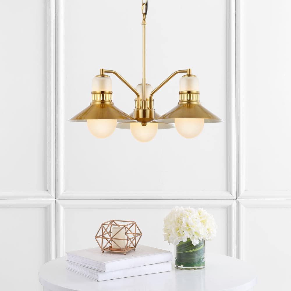 JONATHAN Y JYL6122A Colin 3-Light 22" Adjustable Iron/Glass Retro Hurricane LED Chandelier, Contemporary, Glam for living room, dinning room, bedroom, office Bulb Included, Brass Gold