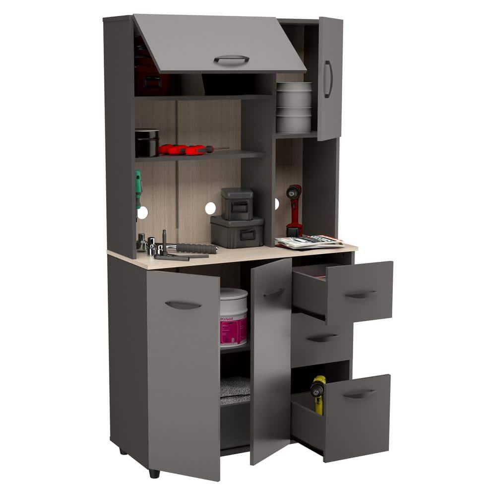 Inval Kratos 6-Shelf Garage Cabinet, Dark Gray and Maple