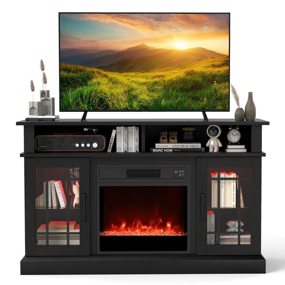 Clihome 67" MDF Wall Mounted TV Stand with 36" Electric Fireplace Black