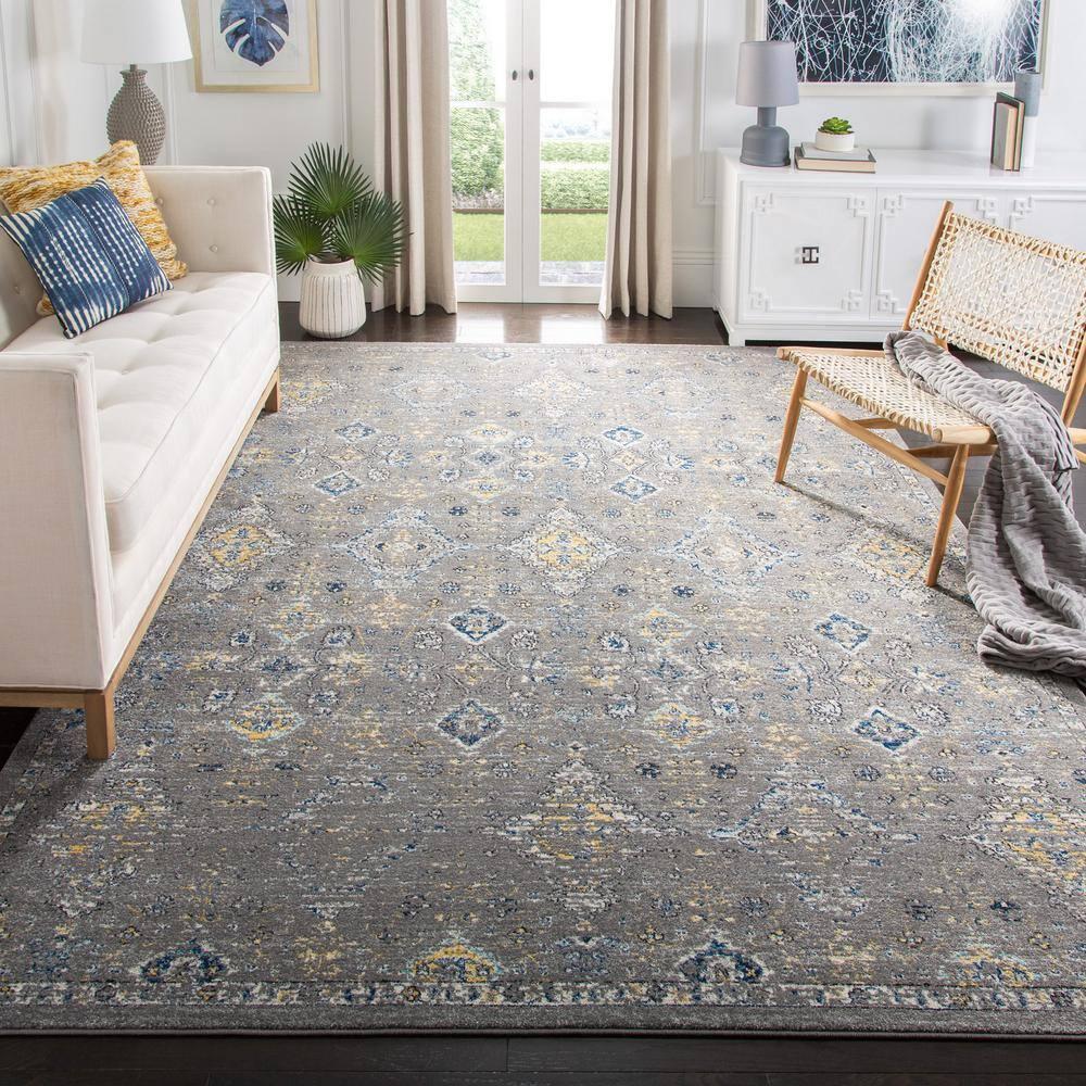 Evoke EVK224 Power Loomed Area Rug - Dark Grey/Yellow - 8'9"x11'9" - Safavieh.