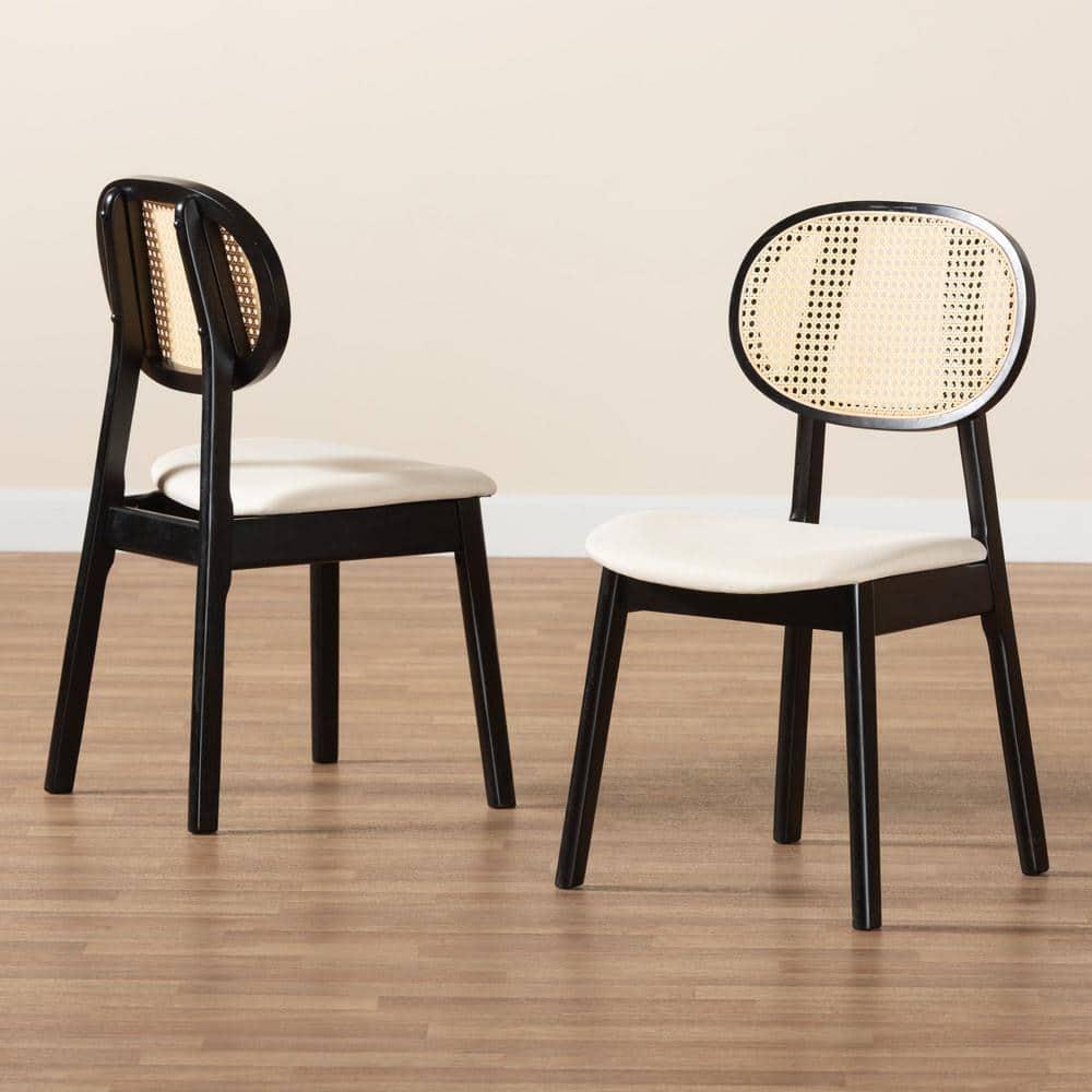 Bayou Breeze Set of 2 Black Wood Dining Chairs with Rattan Backrest (Set of 2)