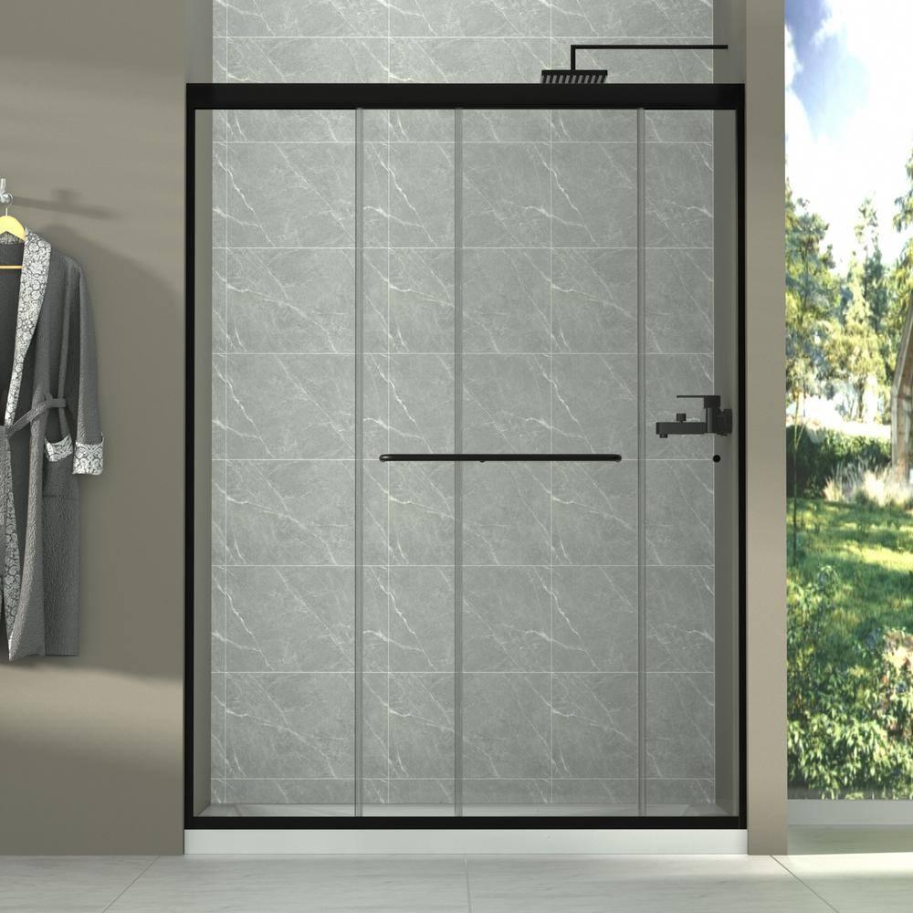 50-54" W x 72" H Semi-Frameless Sliding Glass Shower Door, Matte Black Finish Shower Door with 1/4'' (6mm) Clear SGCC Tempered Glass