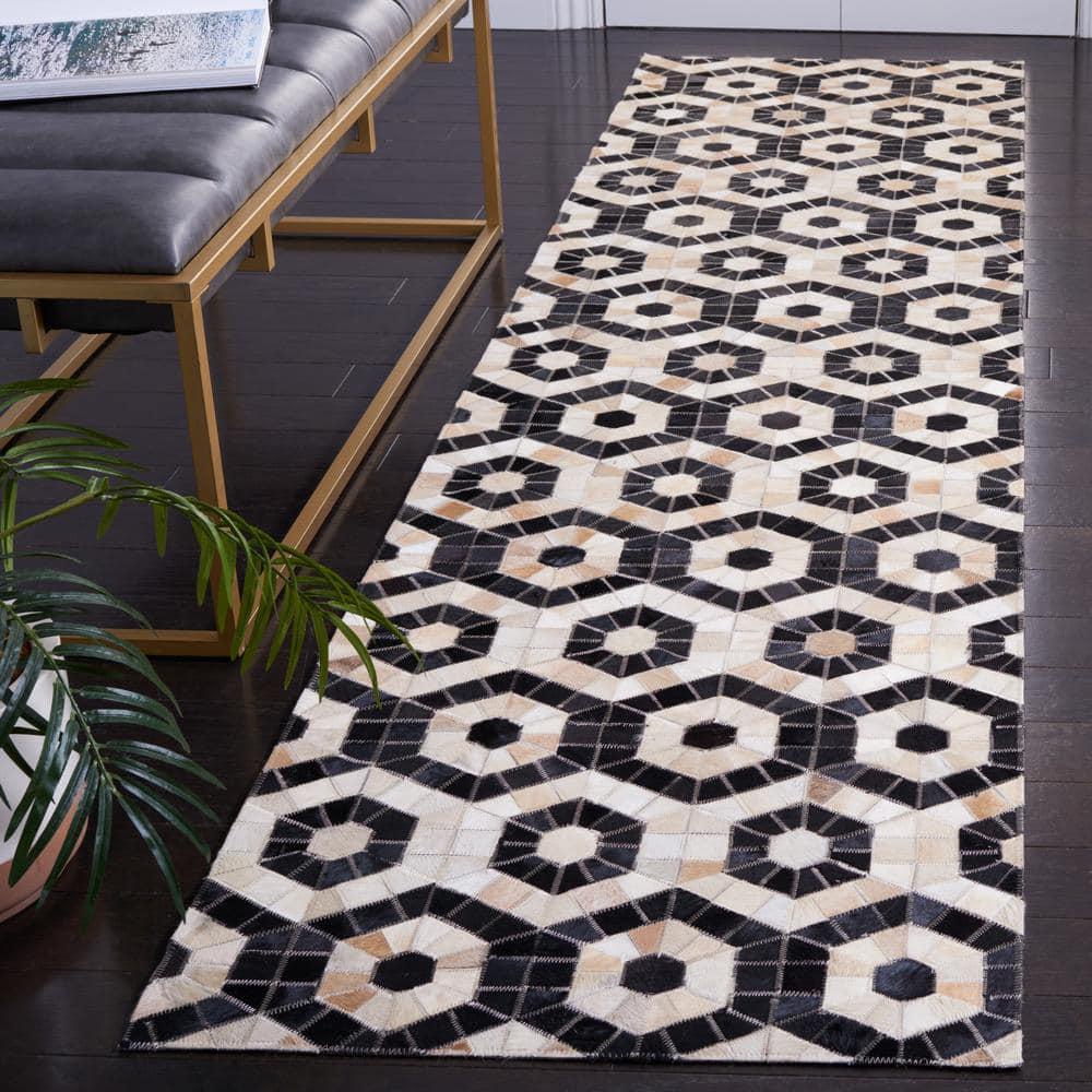 Studio Leather STL234 Flat Weave Runner Rug - Black/Beige - 2'3"x9' - Safavieh