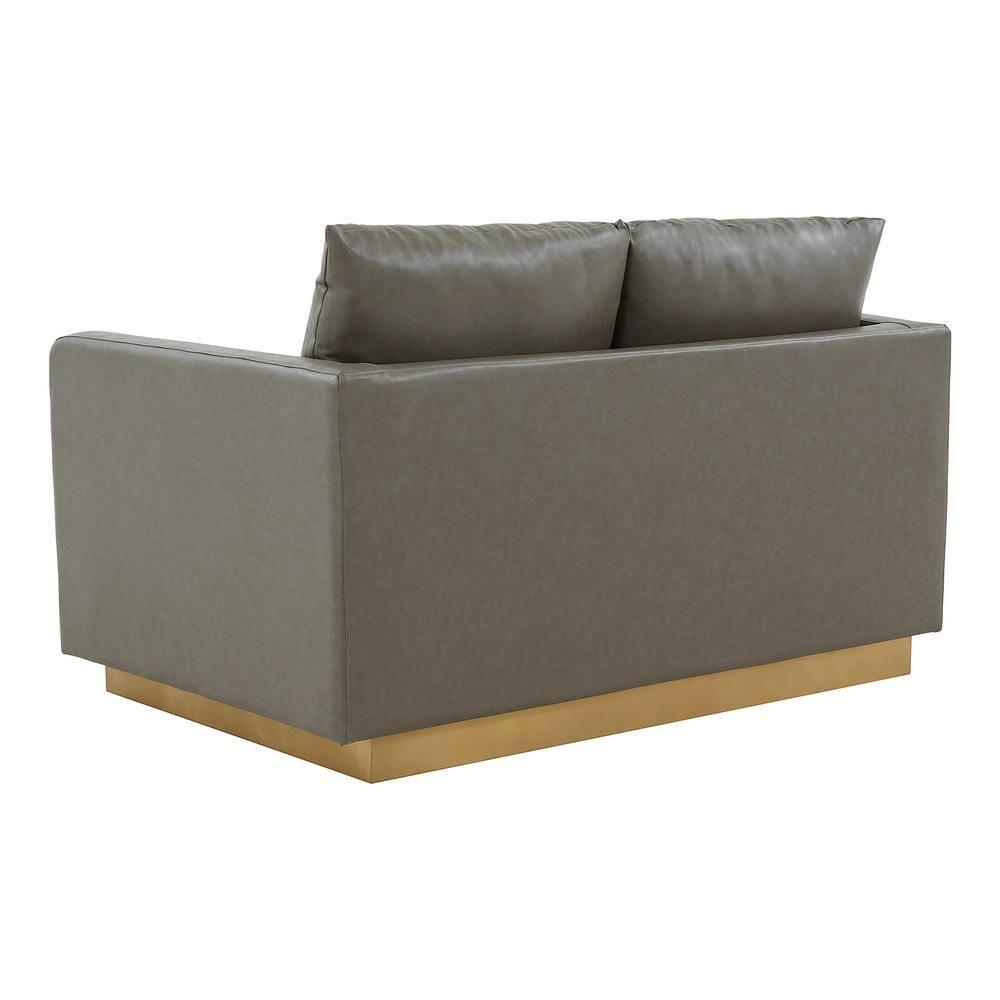 LeisureMod Nervo Mid-Century Modern Upholstered Faux Leather Loveseat with Gold Frame