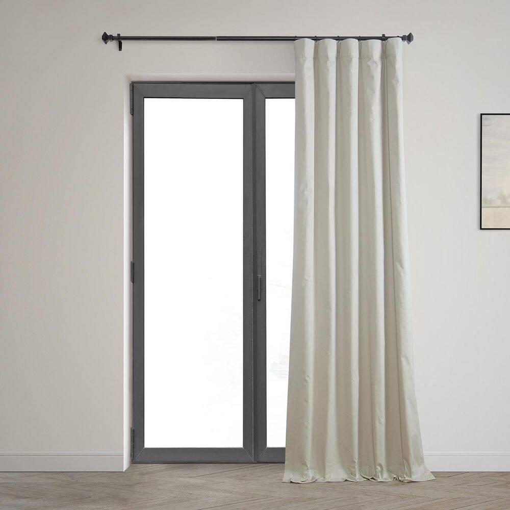 Light Greige Ivory Solid Cotton 50 in. W x 84 in. L Rod Pocket Blackout Curtain (Single Panel)