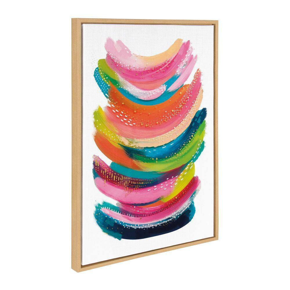 Kate and Laurel Sylvie Bright Abstract Framed Canvas Wall Art by Jessi Raulet of Ettavee, 23x33 Natural, Modern Colorful Brushstrokes Art for Wall