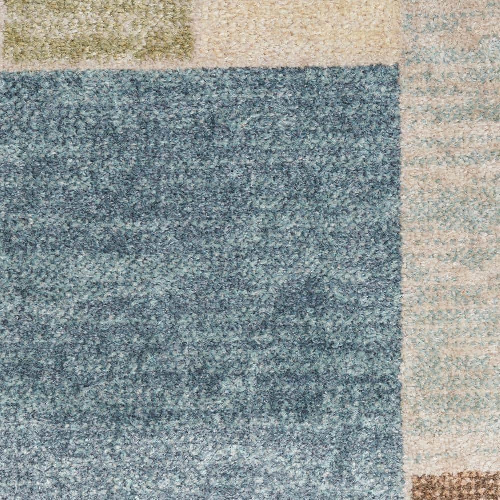 Nourison Astra Machine Washable Contemporary Color Block Indoor Rug Blue Green Multi 5'3" x 7'