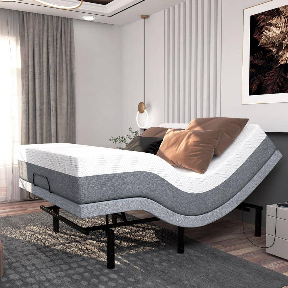 Renanim SF Adjustable Bed Frame with Hybrid Memory Foam Mattress, Massage - Twin XL Adjustable Bed + Medium 12" Mattress, USB, Under Bed Light, App Control